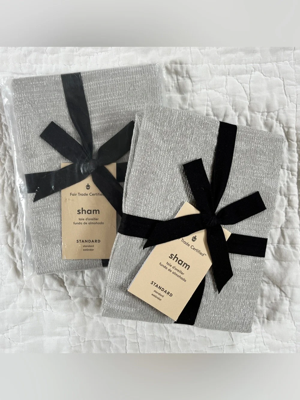 x2 NWT West Elm Ikat Matelasse Tencel Cotton Standard Shams Silver Gray Silky